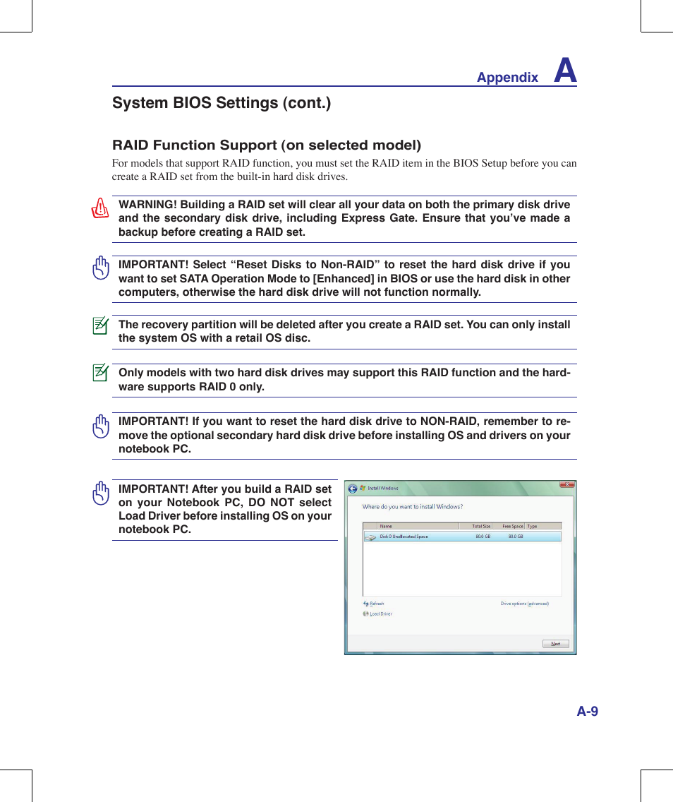 System bios settings (cont.) | Asus W90V User Manual | Page 69 / 95