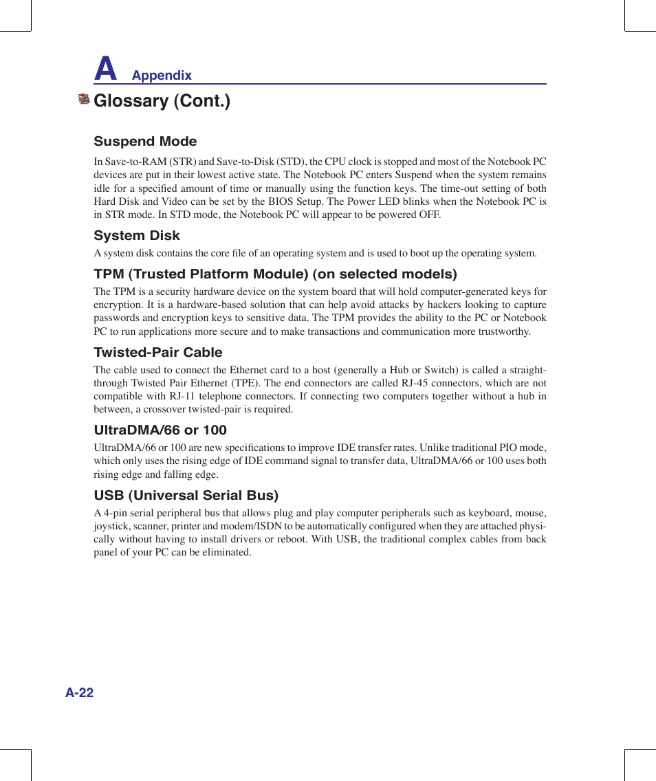 Glossary (cont.) | Asus W90V User Manual | Page 82 / 95