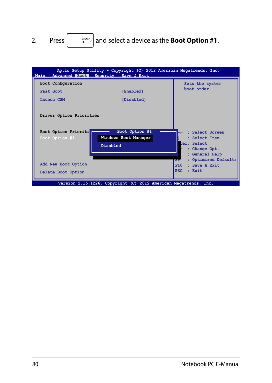Press and select a device as the boot option #1 | Asus X450JF User Manual | Page 80 / 130