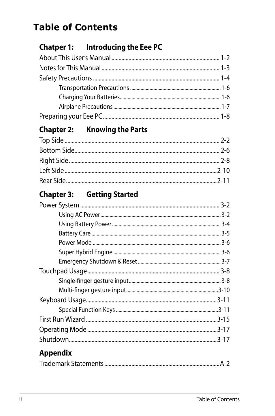 Asus Eee PC 904HD/Linux User Manual | Page 2 / 76