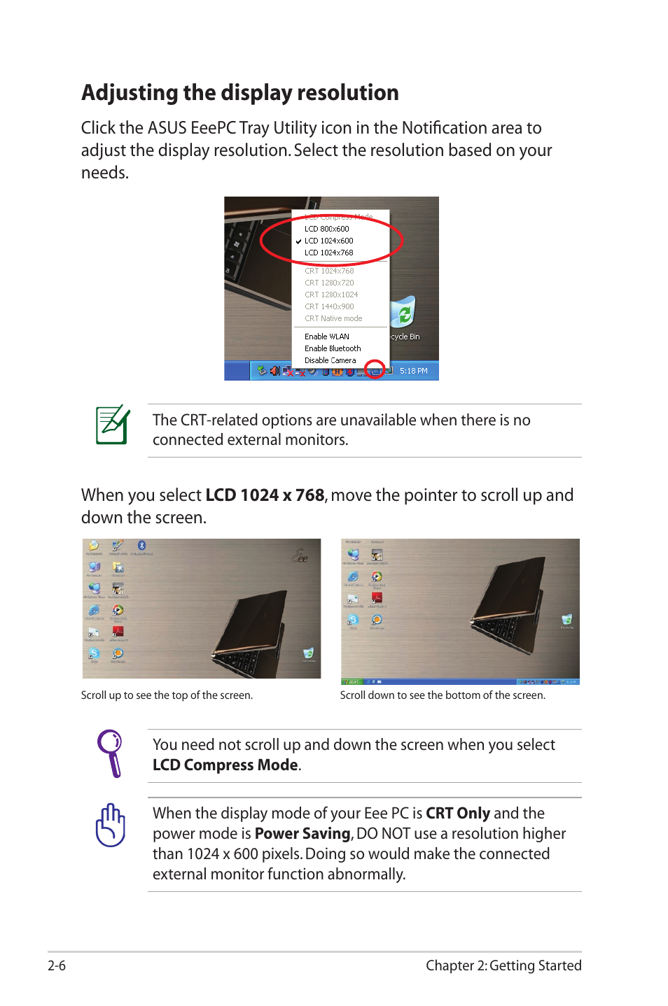 Adjusting the display resolution, Adjusting the display resolution -6 | Asus Eee PC S101/XP User Manual | Page 26 / 58