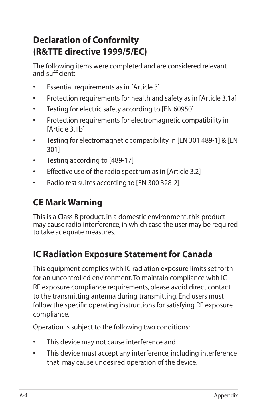 Ce mark warning, Ic radiation exposure statement for canada | Asus Eee PC S101/XP User Manual | Page 50 / 58