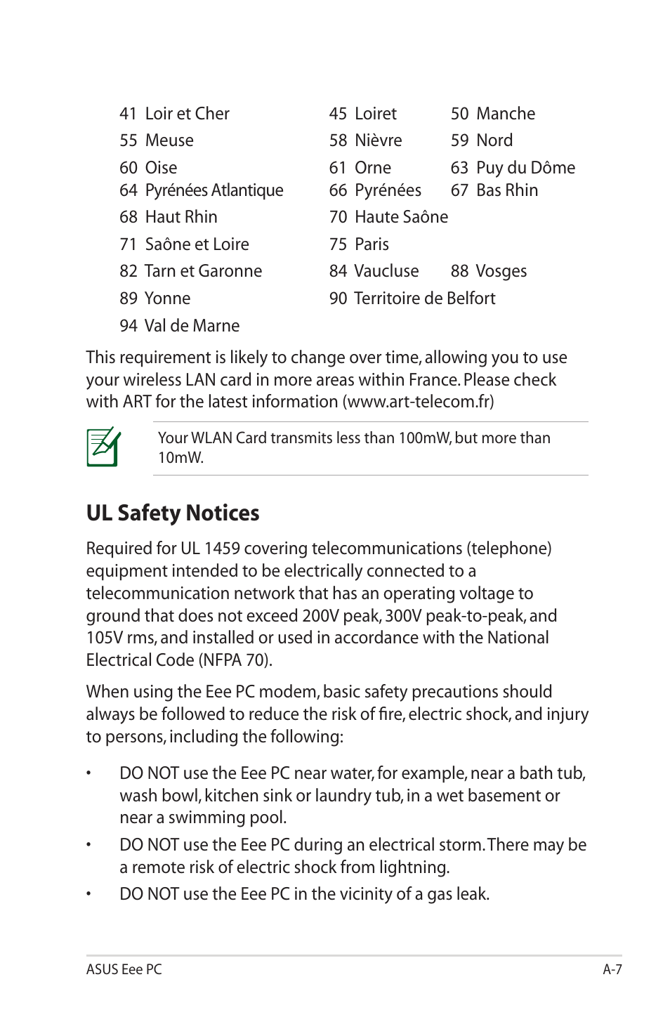 Ul safety notices | Asus Eee PC S101/XP User Manual | Page 53 / 58