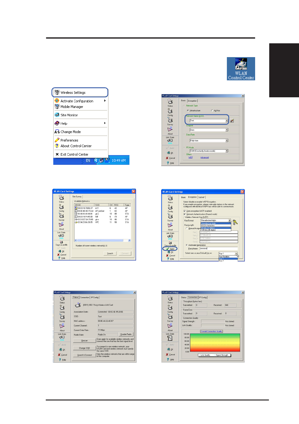 Configuring the wlan utility, Quick start guide | Asus WL-100gE User Manual | Page 5 / 22