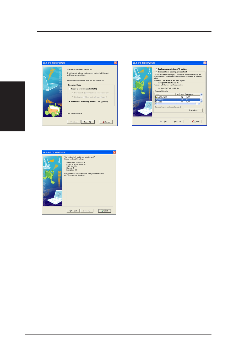 One touch wizard (existing lan), Chapter 2 - installation | Asus WL-138g v2 User Manual | Page 12 / 55