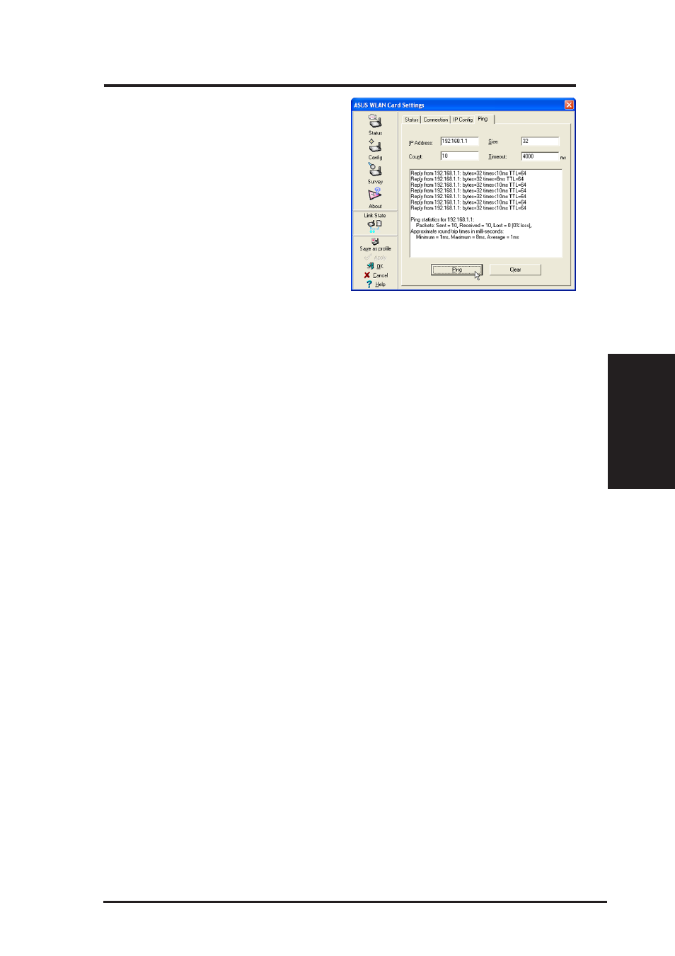 Ping, Chapter 3 - reference | Asus WL-138g v2 User Manual | Page 35 / 55