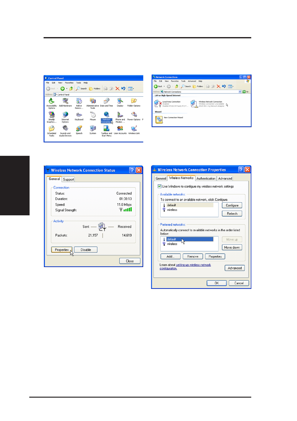 Windows xp wireless properties, Chapter 3 - reference | Asus WL-138g v2 User Manual | Page 40 / 55