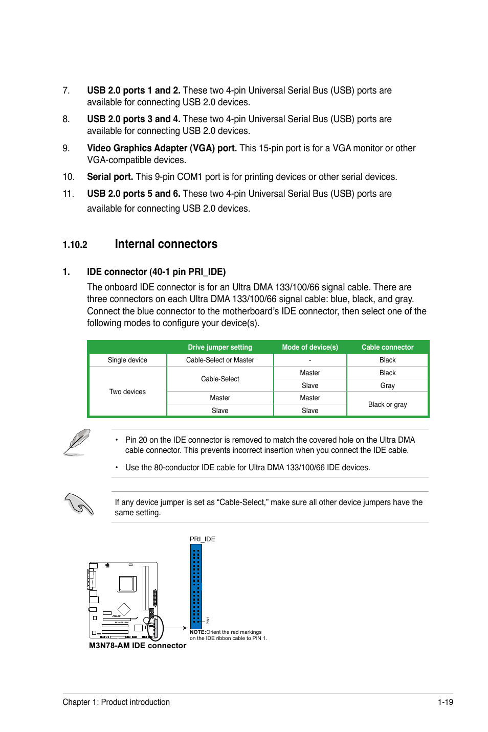 2 internal connectors, Internal connectors -19, Internal connectors | Asus M3N78-AM User Manual | Page 29 / 62