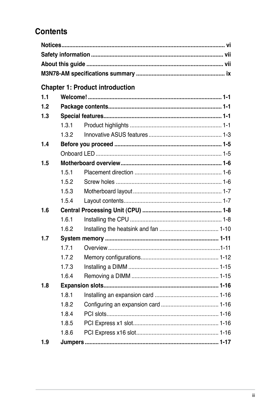 Asus M3N78-AM User Manual | Page 3 / 62