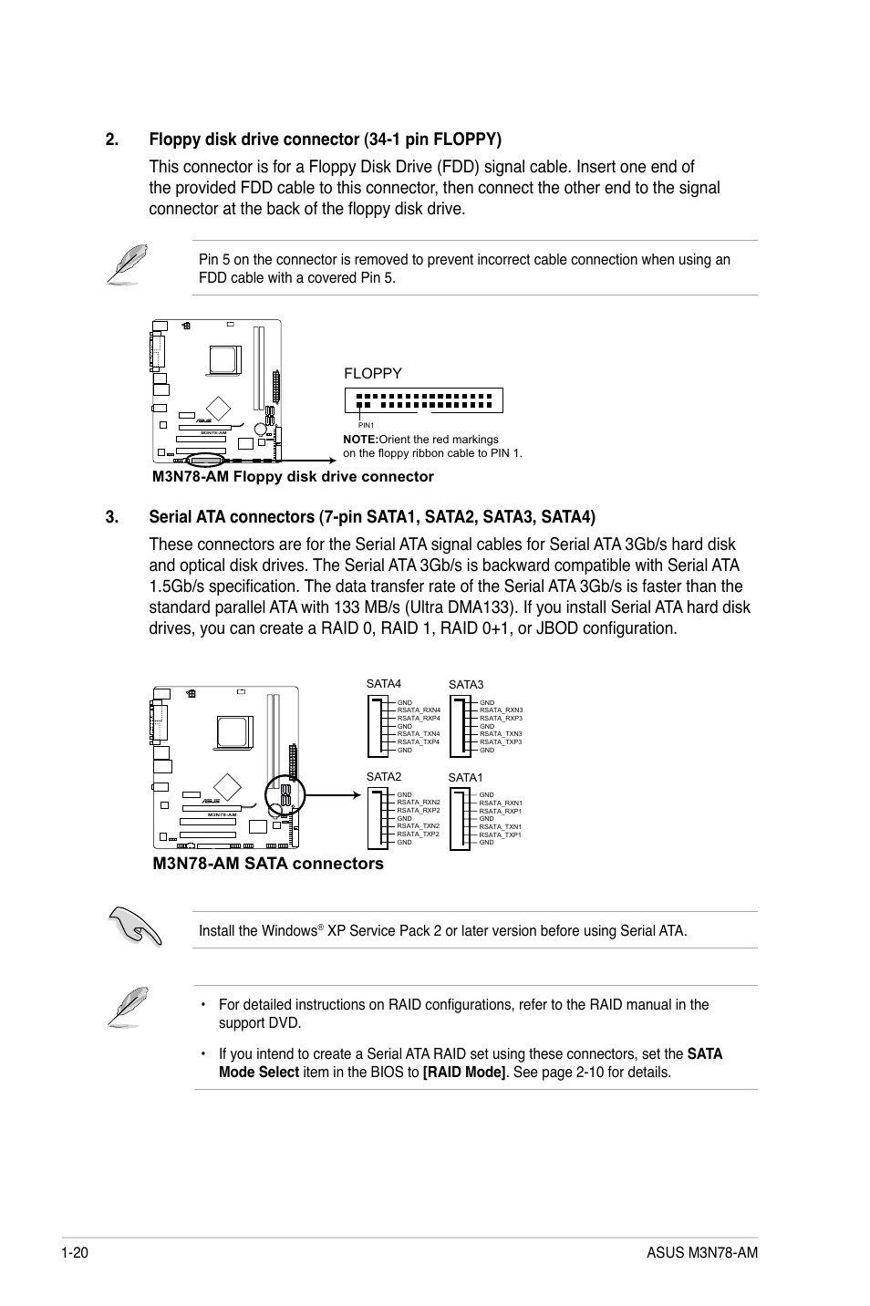 M3n78-am sata connectors | Asus M3N78-AM User Manual | Page 30 / 62