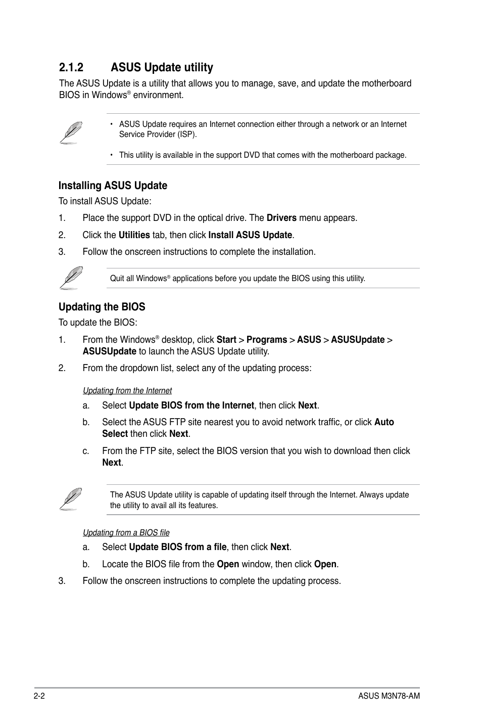 2 asus update utility, Asus update utility -2 | Asus M3N78-AM User Manual | Page 38 / 62