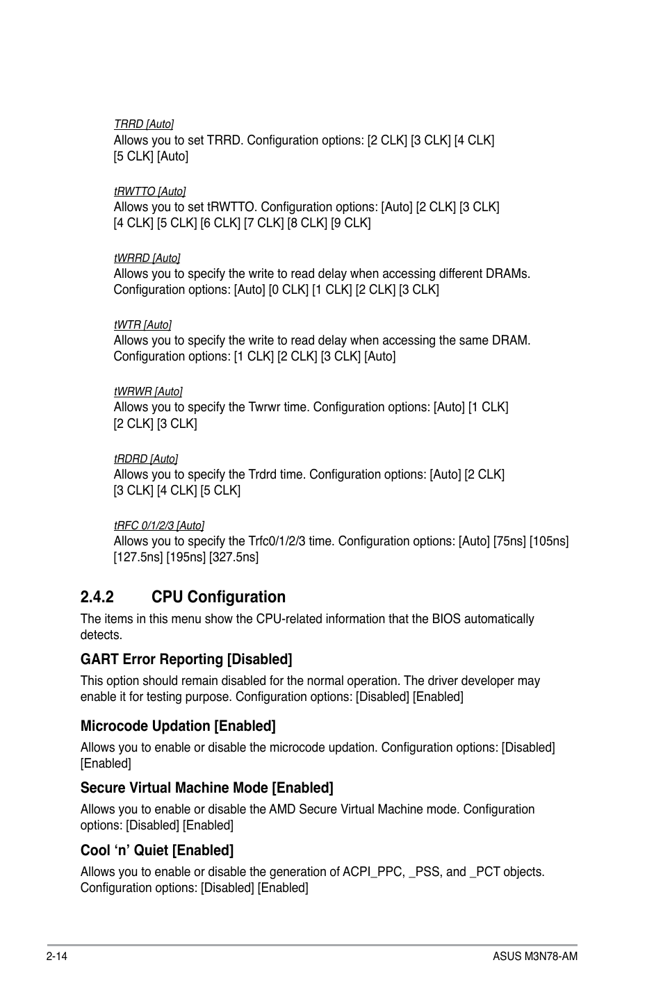 2 cpu configuration, Cpu configuration -14 | Asus M3N78-AM User Manual | Page 50 / 62