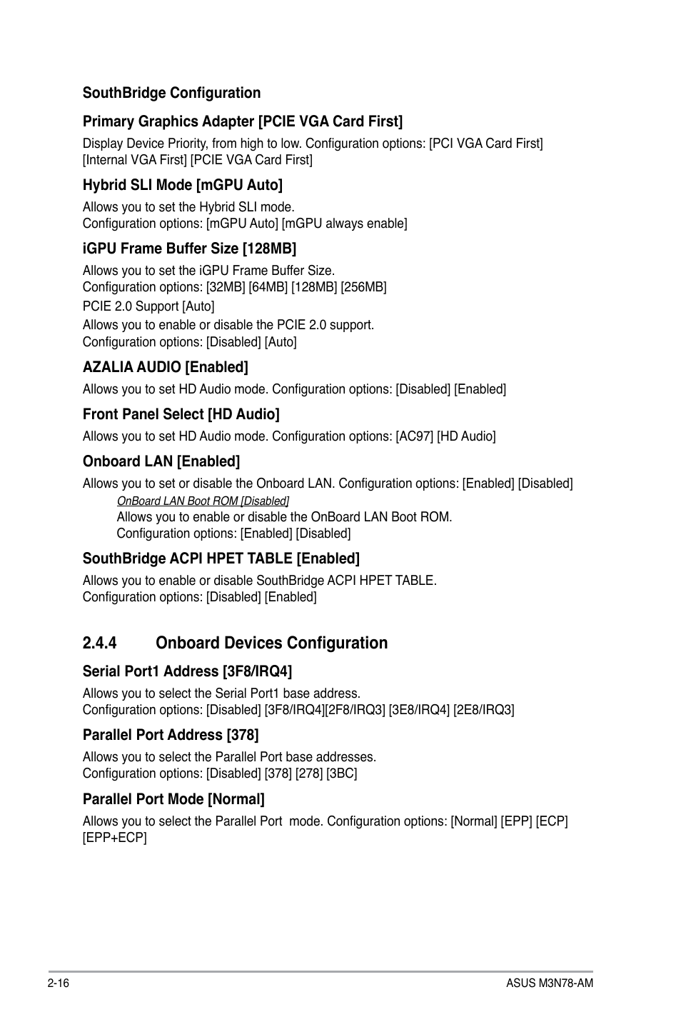 4 onboard devices configuration, Onboard devices configuration -16 | Asus M3N78-AM User Manual | Page 52 / 62