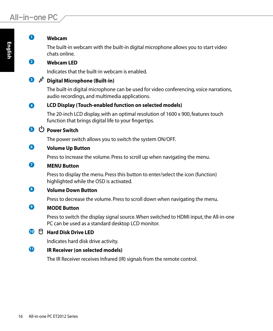 Asus ET2012IUTS User Manual | Page 16 / 44