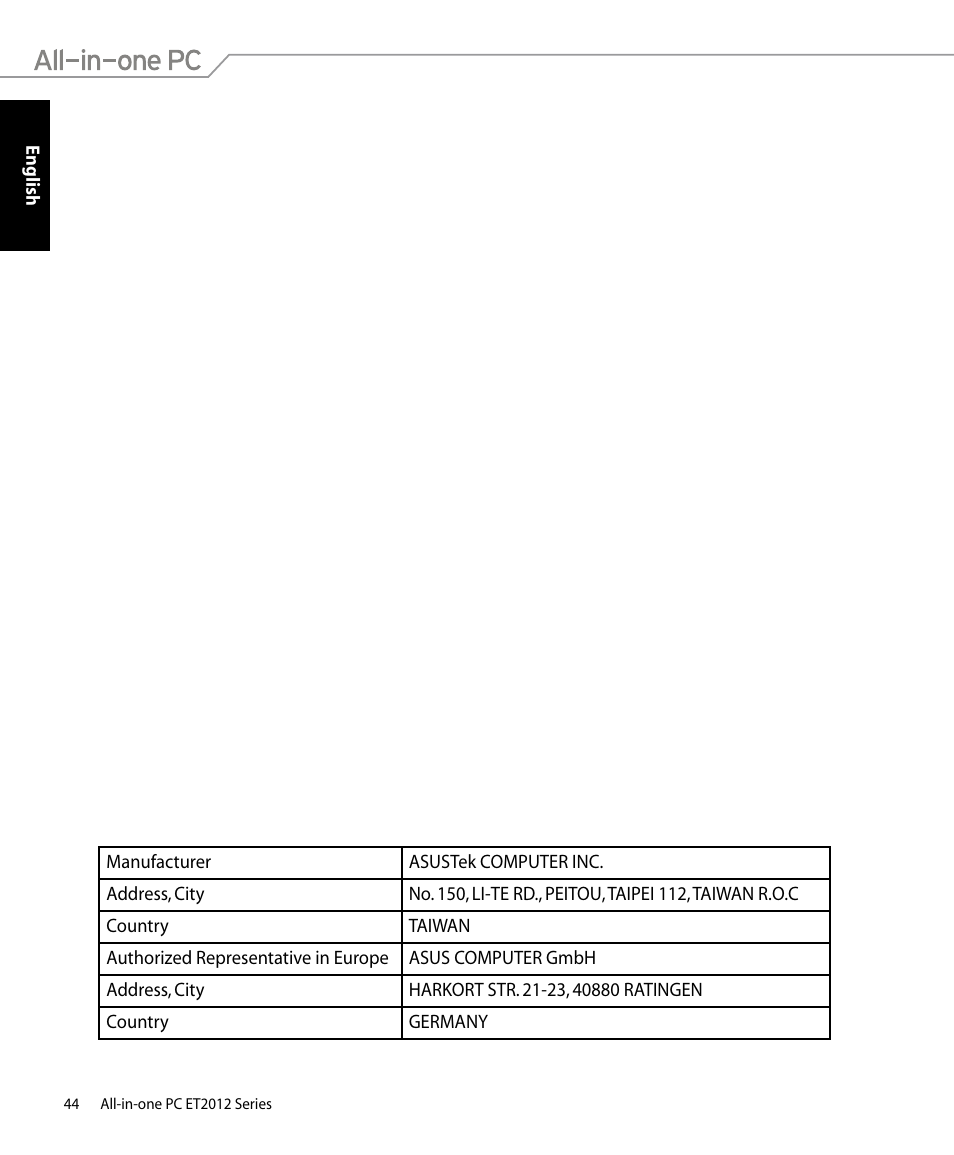 Asus ET2012IUTS User Manual | Page 44 / 44