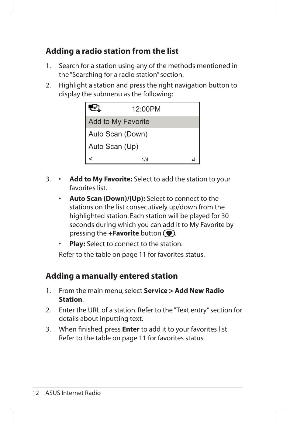 Adding.a.radio.station.from.the.list, Adding.a.manually.entered.station | Asus AIR User Manual | Page 20 / 26