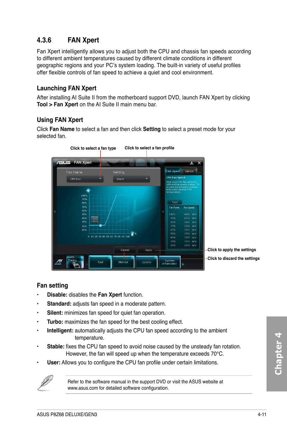 6 fan xpert, Fan xpert -11, Chapter 4 | Asus P8Z68 DELUXE/GEN3 User Manual | Page 119 / 148