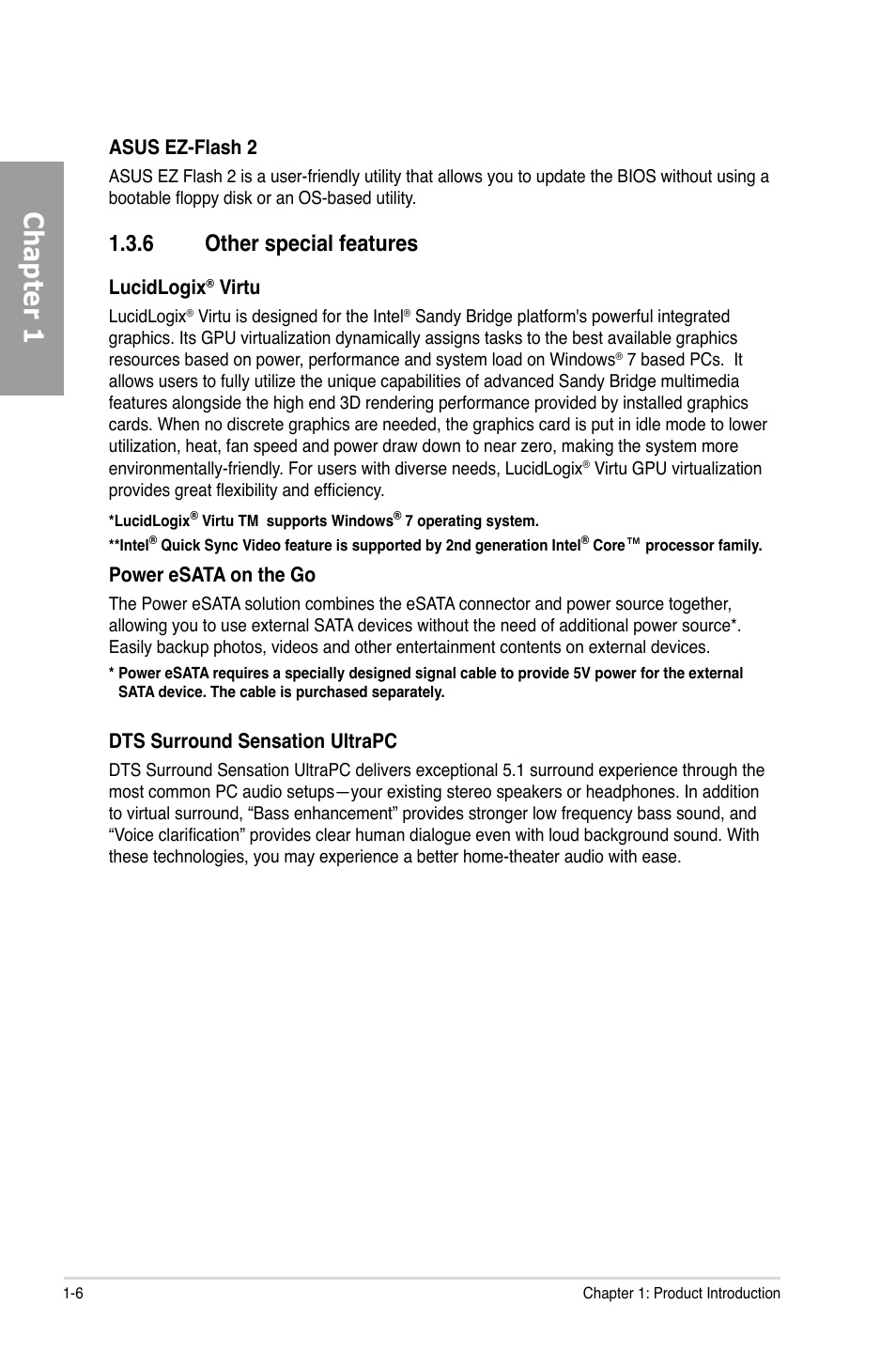 6 other special features, Other special features -6, Chapter 1 | Asus P8Z68 DELUXE/GEN3 User Manual | Page 18 / 148