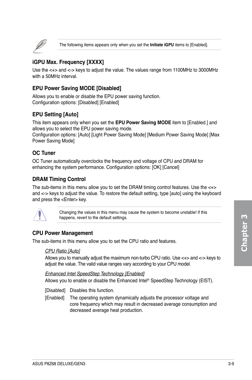 Chapter 3 | Asus P8Z68 DELUXE/GEN3 User Manual | Page 77 / 148