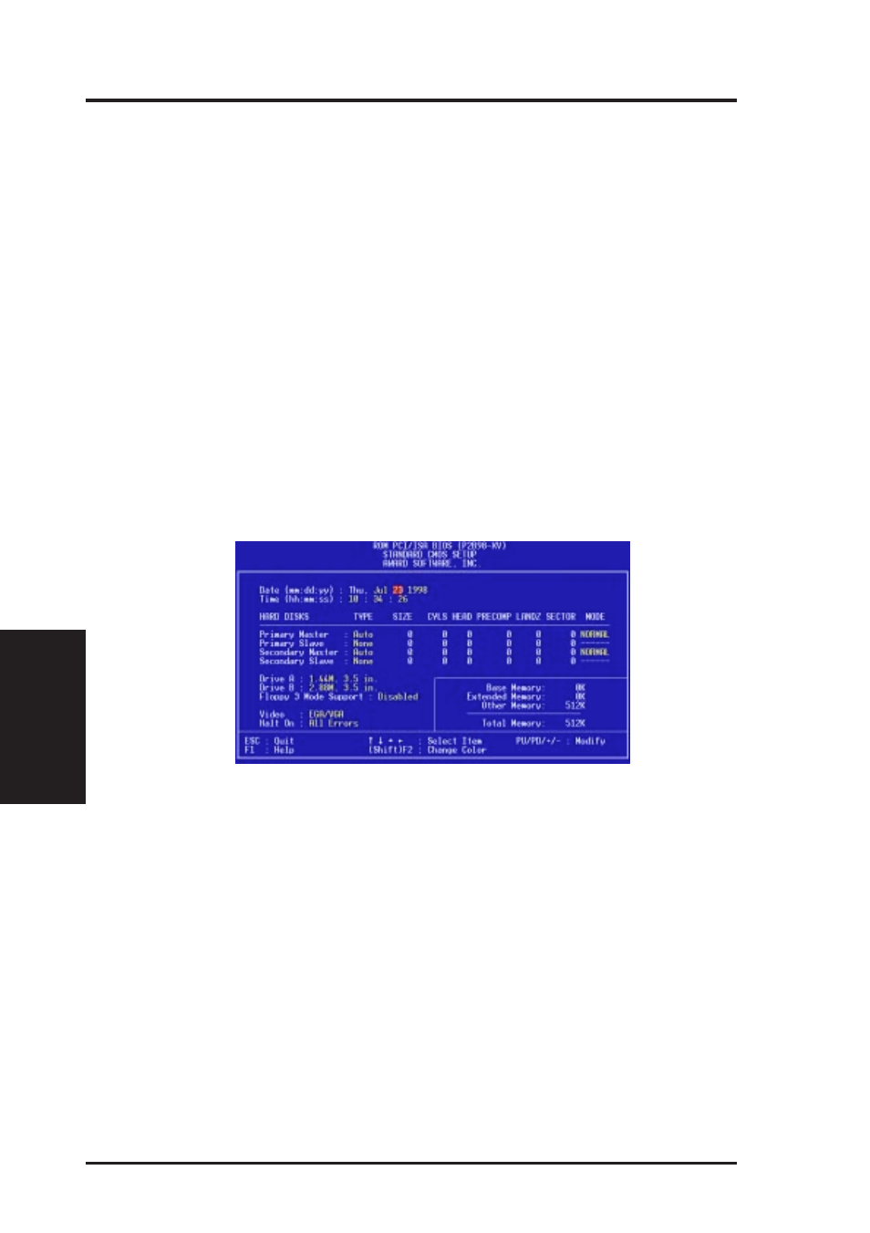 Iv. bios software, Standard cmos setup | Asus P2B98-XV User Manual | Page 36 / 88