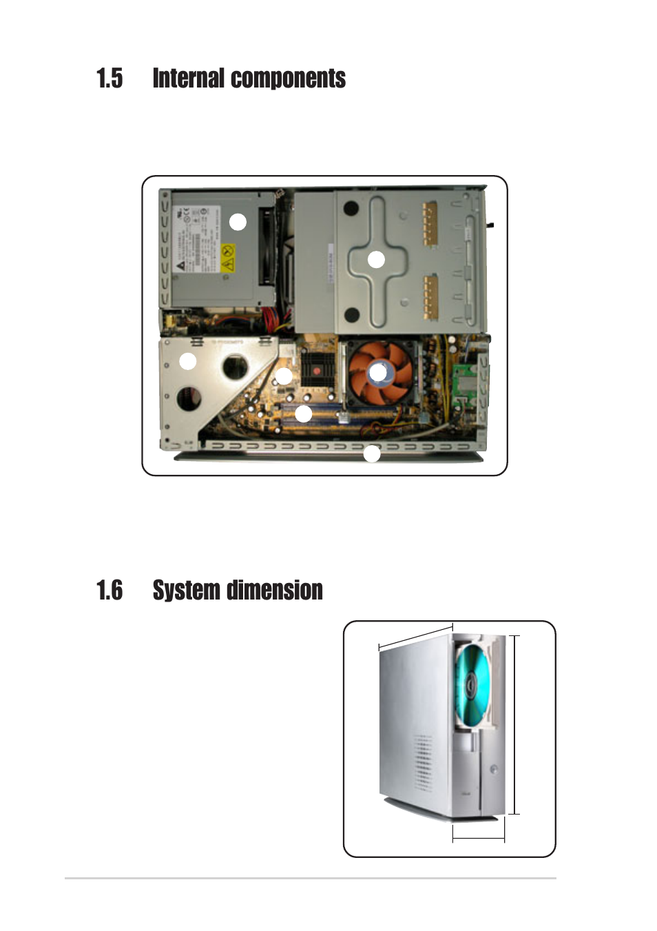 6 system dimension, 5 internal components | Asus Pundit-R User Manual | Page 16 / 98