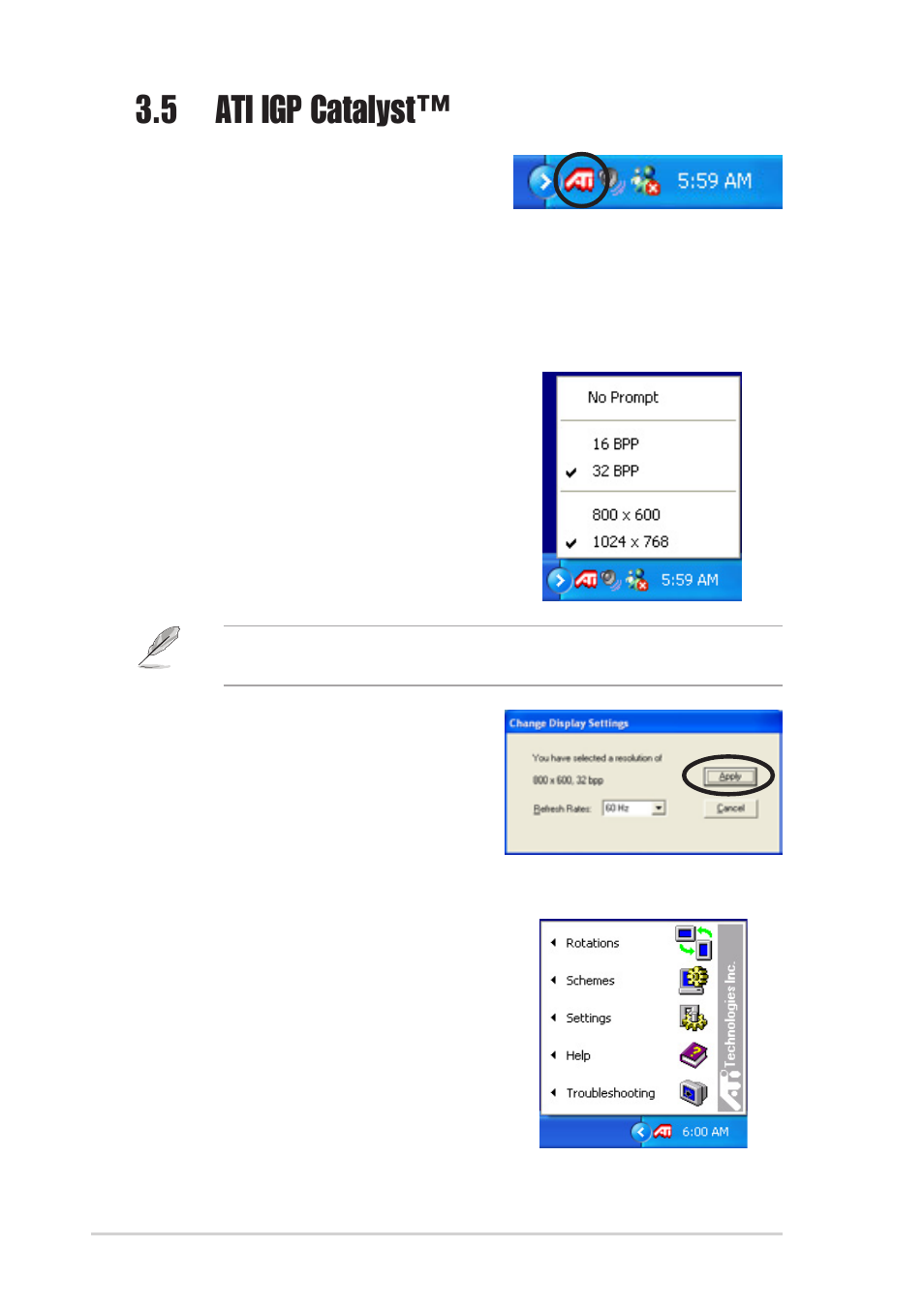 5 ati igp catalyst, 1 left-click menu, 2 right-click menu | Asus Pundit-R User Manual | Page 54 / 98