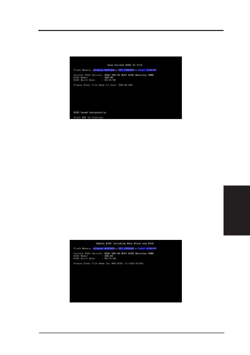 Bios setup, 2 updating bios procedures | Asus SP98-N User Manual | Page 41 / 112