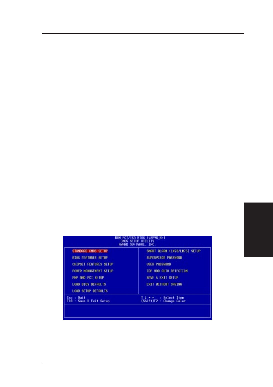 Bios setup, 2 bios setup | Asus SP98-N User Manual | Page 43 / 112