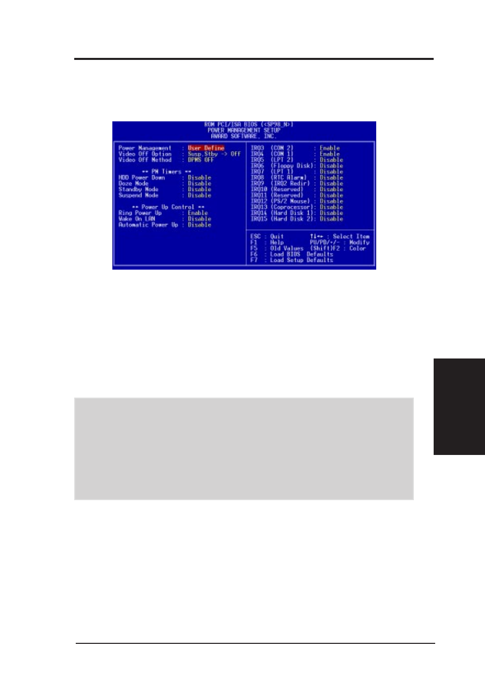 Bios setup, 6 power management setup, 1 details of power management setup | Asus SP98-N User Manual | Page 53 / 112