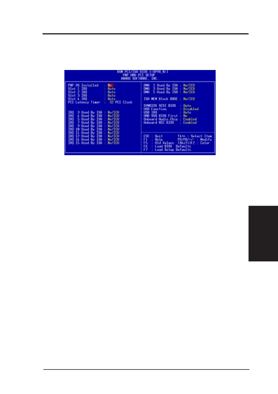 Bios setup, 7 pnp and pci setup, 1 details of pnp and pci setup | Asus SP98-N User Manual | Page 55 / 112