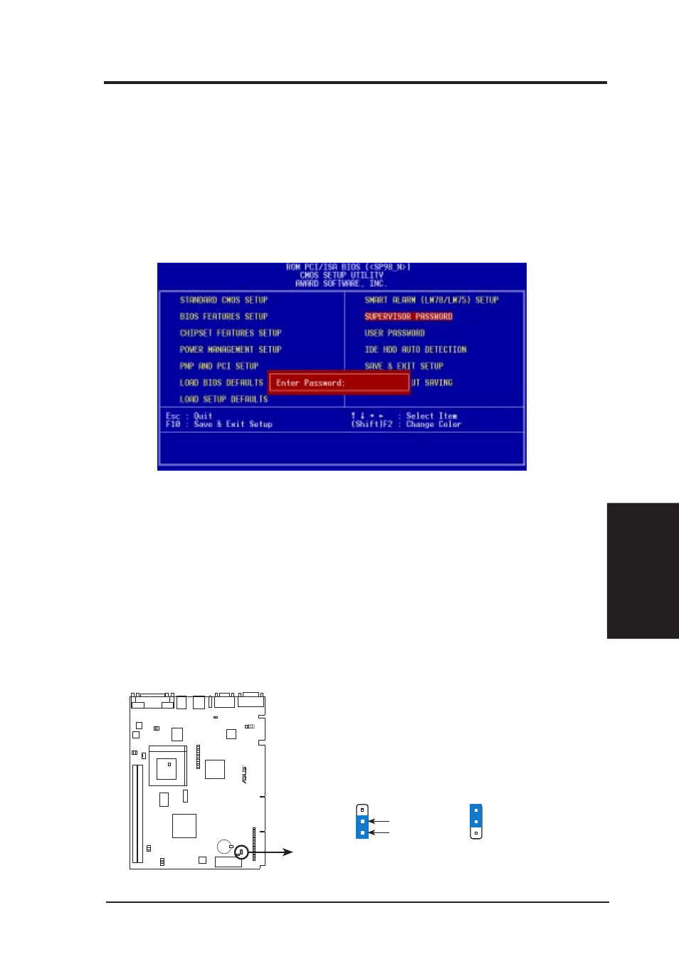 Bios setup, 11 supervisor and user password, 1 forgot the password | Asus SP98-N User Manual | Page 59 / 112