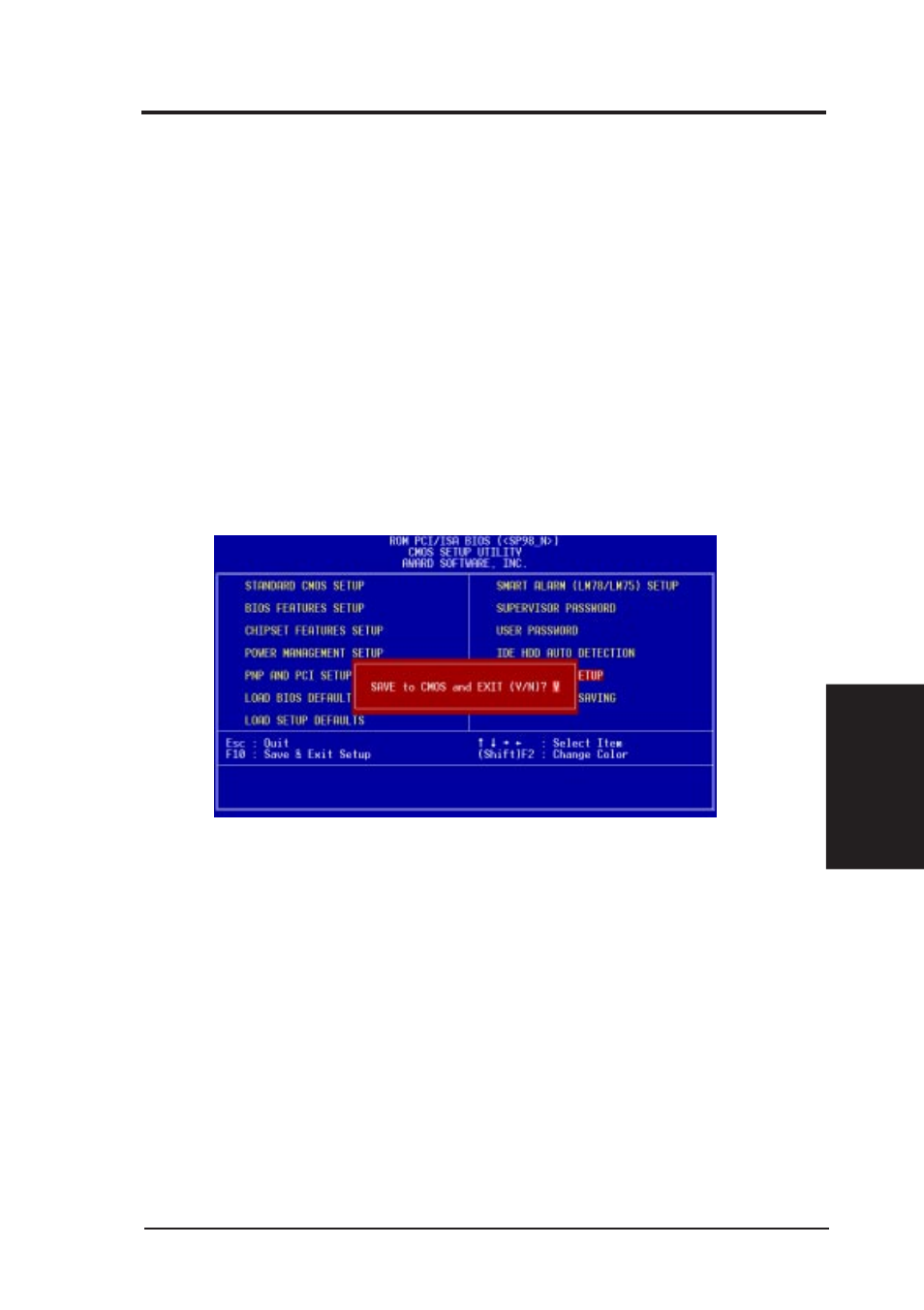 Bios setup, 13 save and exit setup, 14 exit without saving | Asus SP98-N User Manual | Page 61 / 112