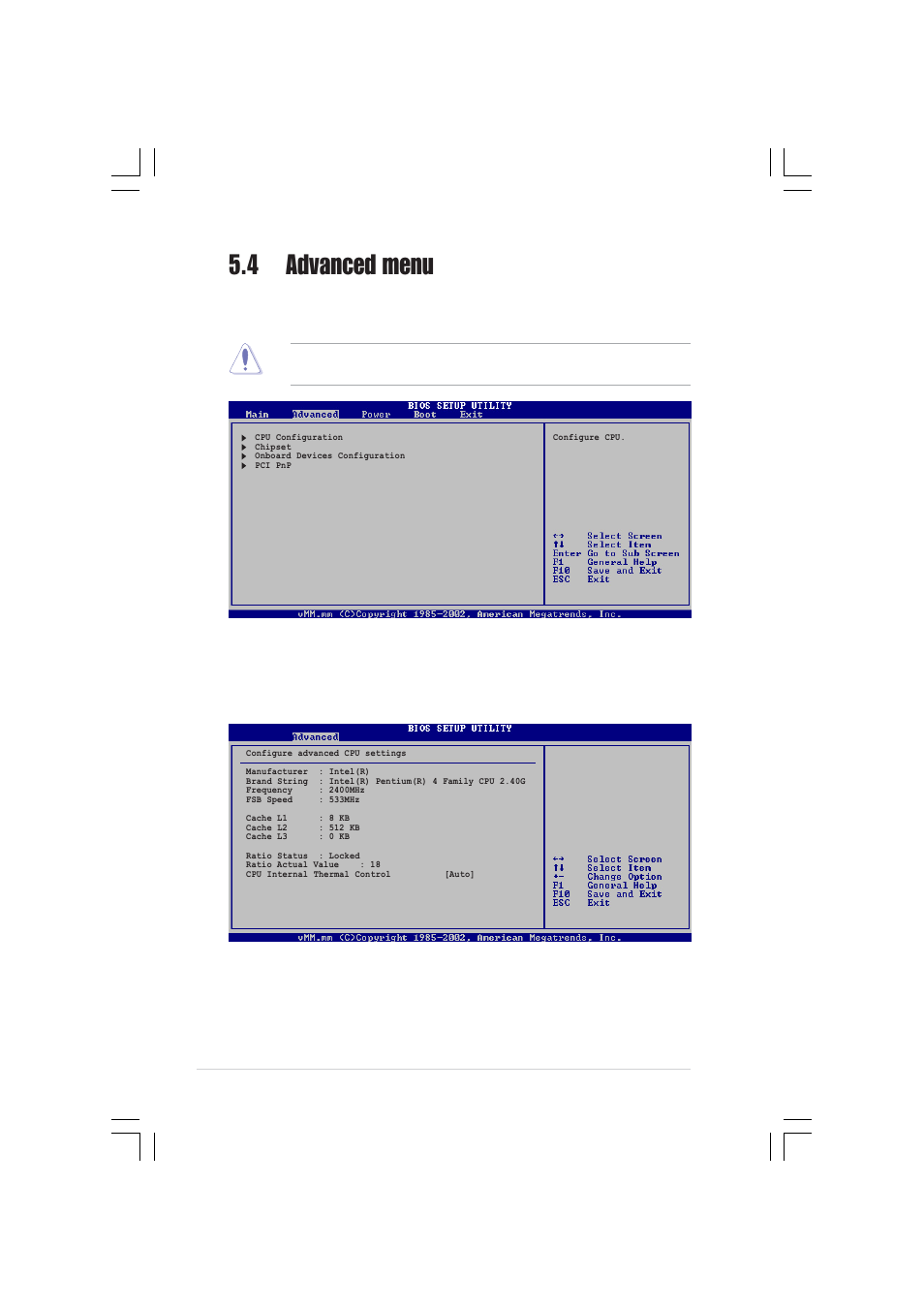 4 advanced menu, 1 cpu configuration, Cpu internal thermal control [auto | Asus Pundit-R350 User Manual | Page 78 / 94