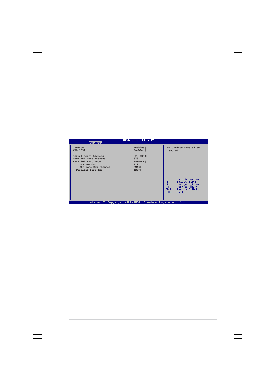 3 onboard devices configuration, Cardbus [enabled, Via 1394 [enabled | Serial port1 address [3f8/irq4, Legacy usb support [auto | Asus Pundit-R350 User Manual | Page 81 / 94