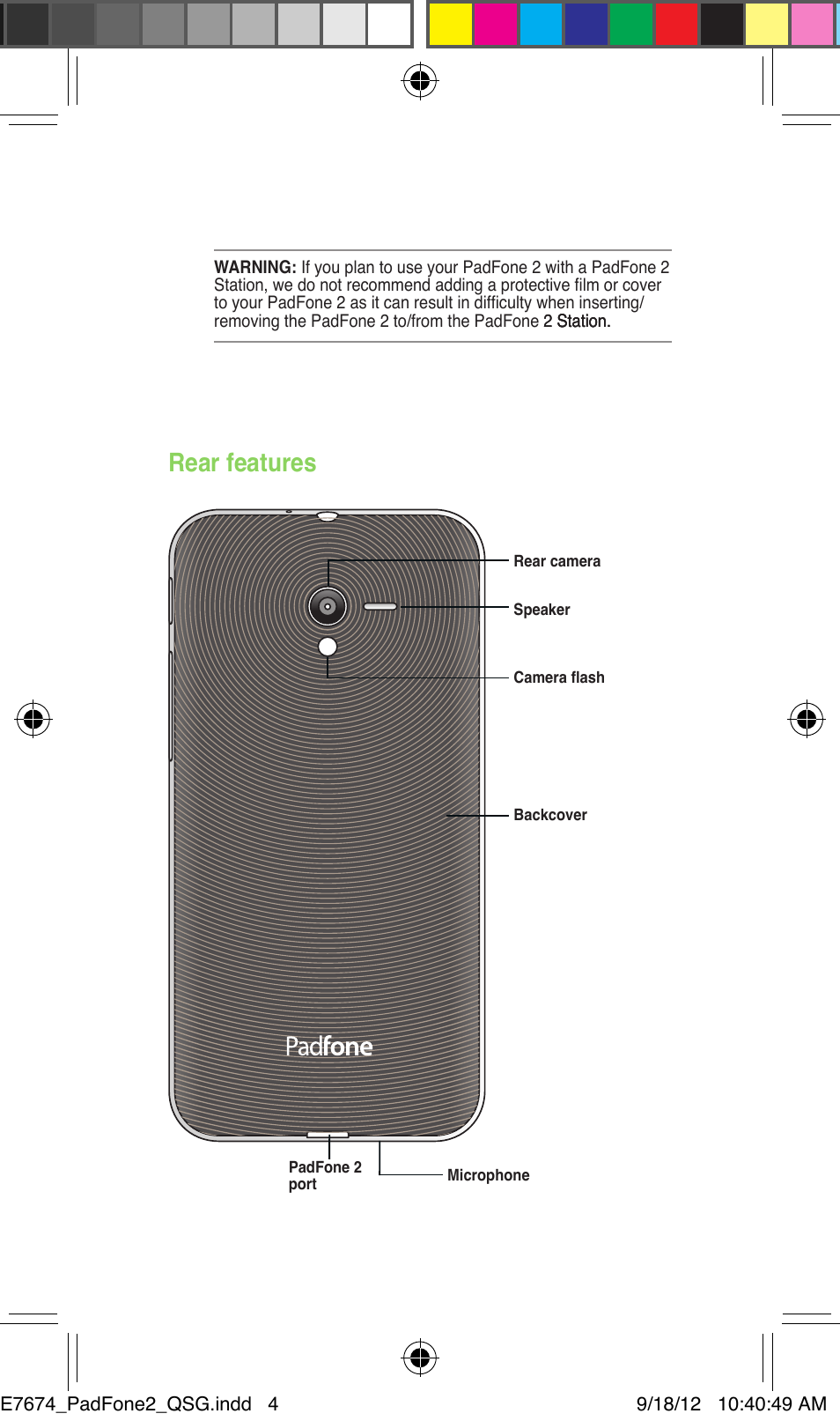 Rear features | Asus PadFone 2 User Manual | Page 4 / 8