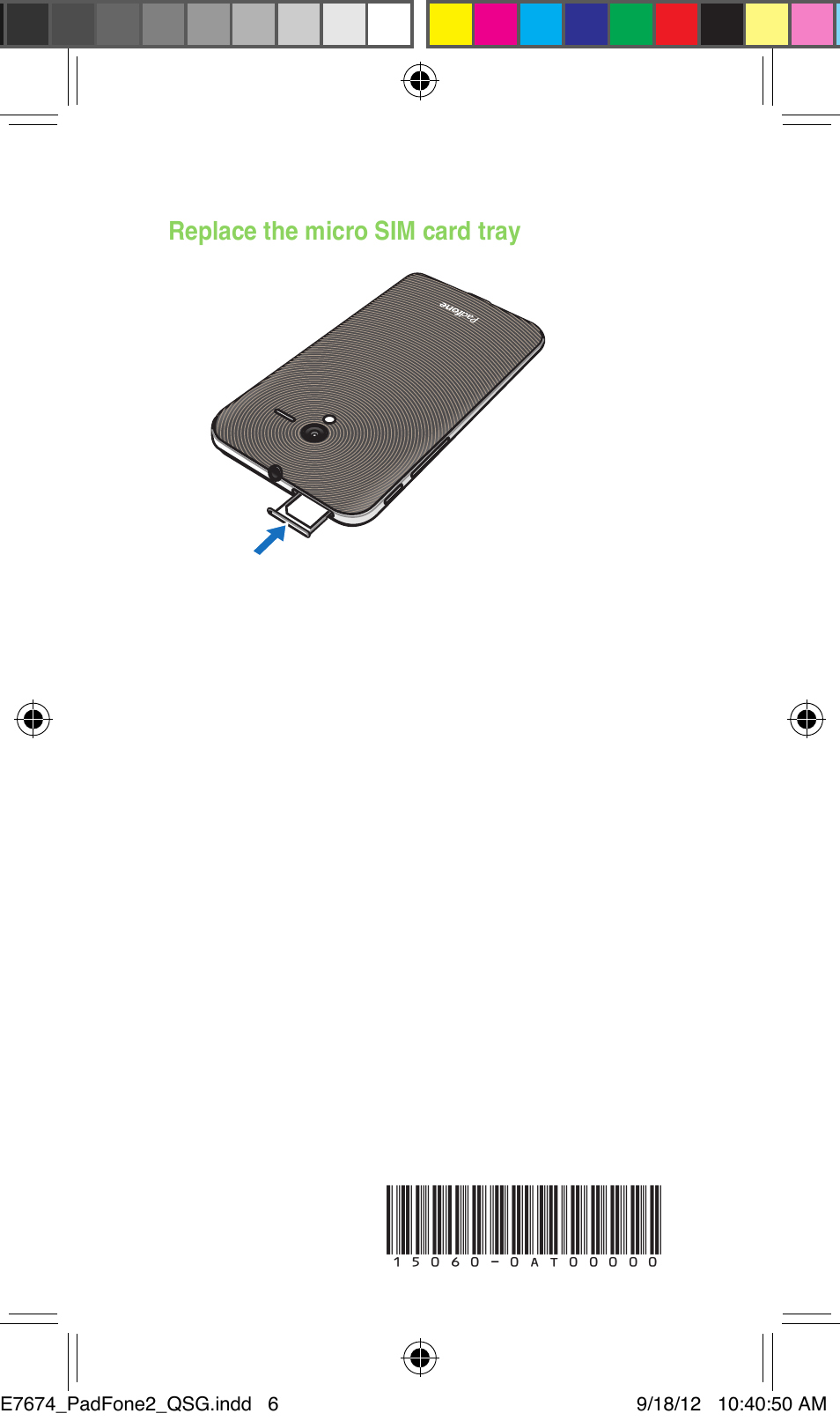 Replace the micro sim card tray | Asus PadFone 2 User Manual | Page 6 / 8