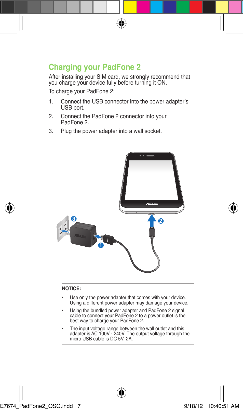 Charging your padfone 2 | Asus PadFone 2 User Manual | Page 7 / 8