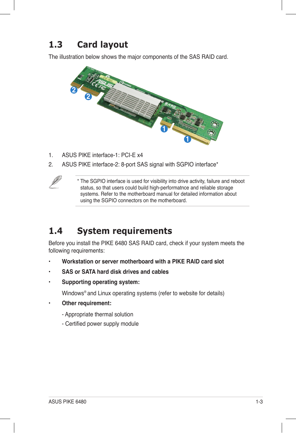 3 card layout, 4 system requirements, Card layout -3 | System requirements -3 | Asus PIKE 6480 User Manual | Page 11 / 40