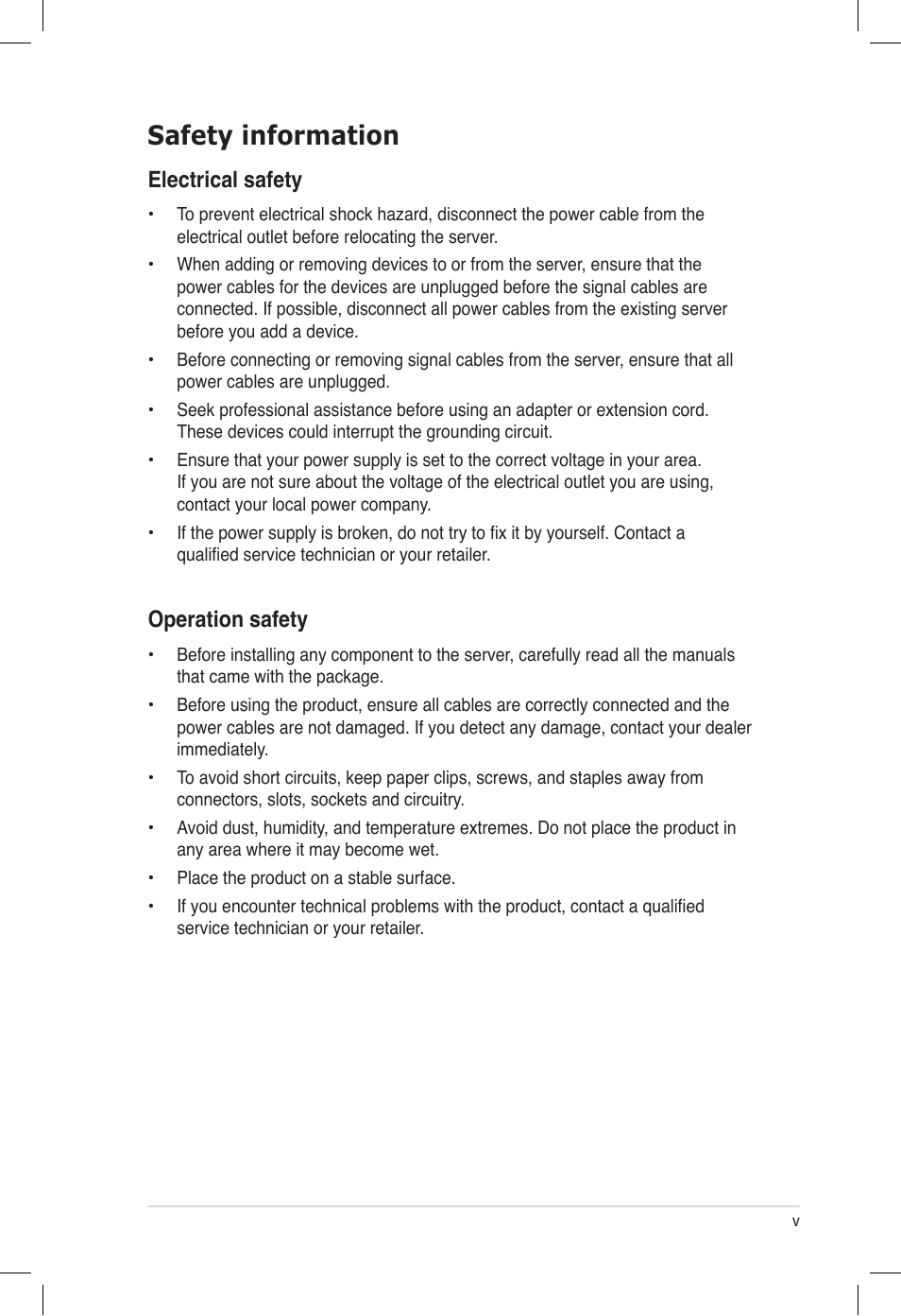 Safety information, Electrical safety, Operation safety | Asus PIKE 6480 User Manual | Page 5 / 40