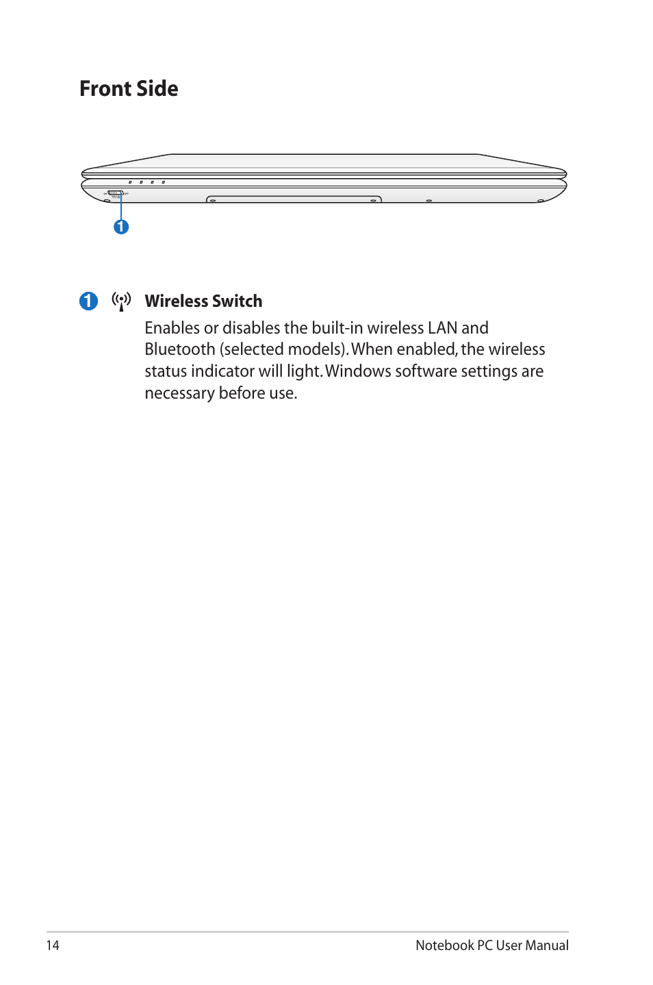 Front side | Asus U50F User Manual | Page 14 / 28