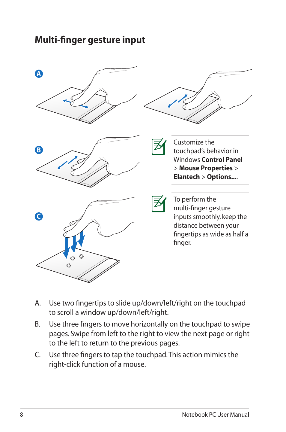 Multi-finger gesture input | Asus U50F User Manual | Page 8 / 28