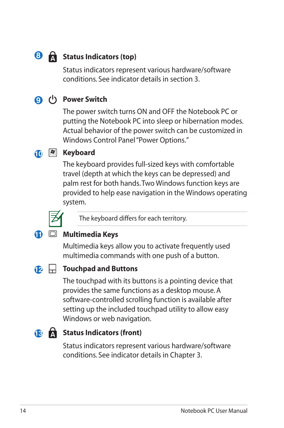 Asus X7BSM User Manual | Page 14 / 112