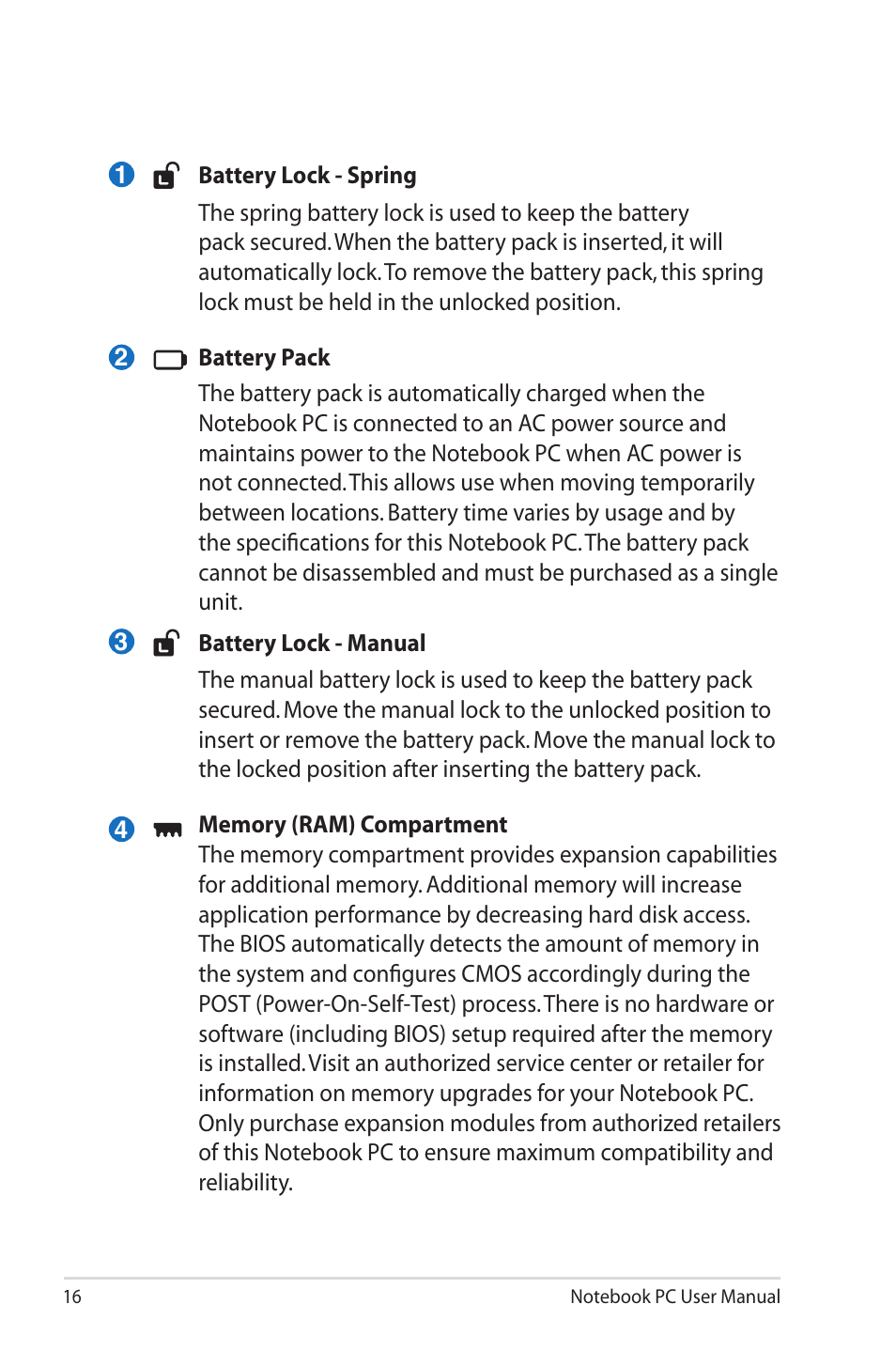 Asus X7BSM User Manual | Page 16 / 112