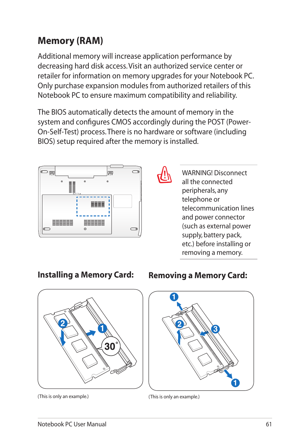 Memory (ram) | Asus X7BSM User Manual | Page 61 / 112