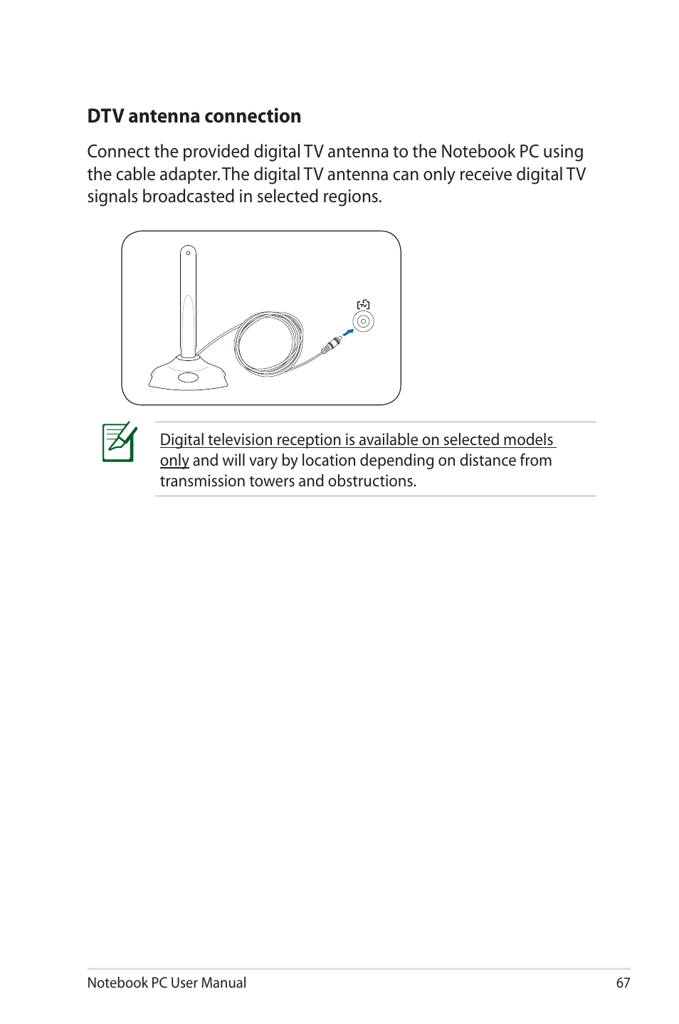 Dtv antenna connection | Asus X7BSM User Manual | Page 67 / 112