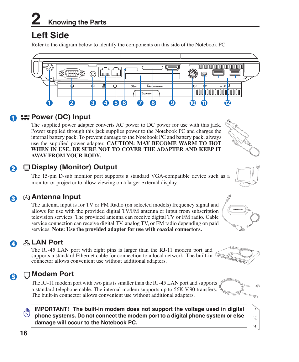 Left side | Asus W1J User Manual | Page 16 / 79