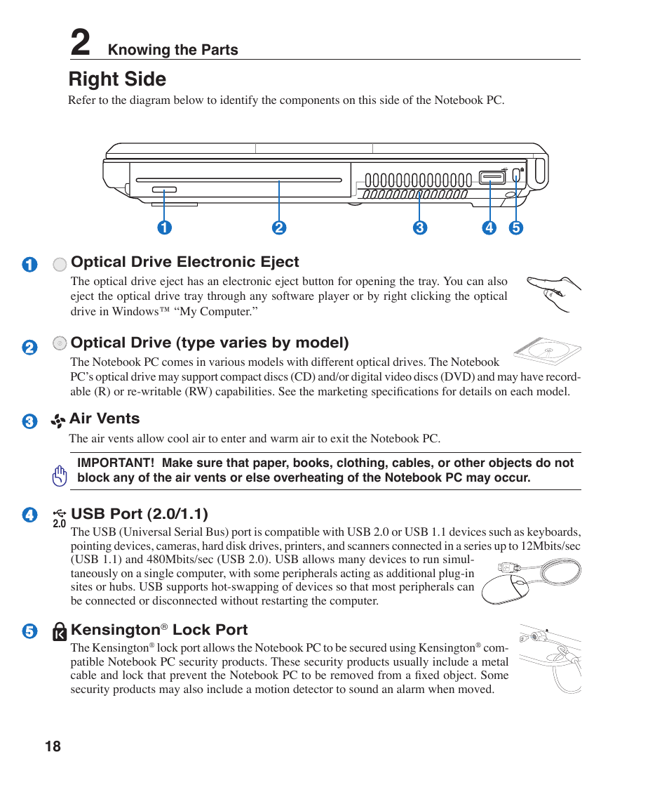 Right side | Asus W1J User Manual | Page 18 / 79