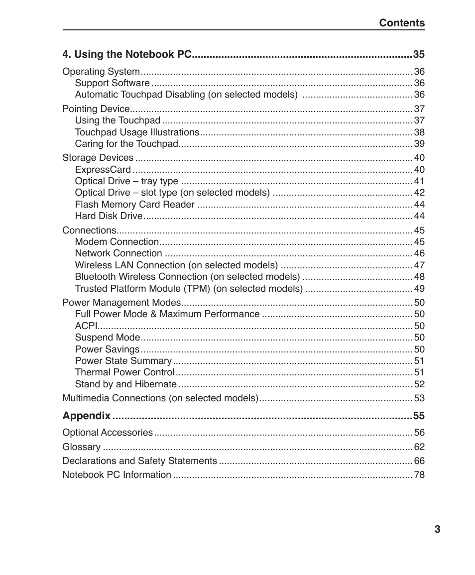 Asus W1J User Manual | Page 3 / 79