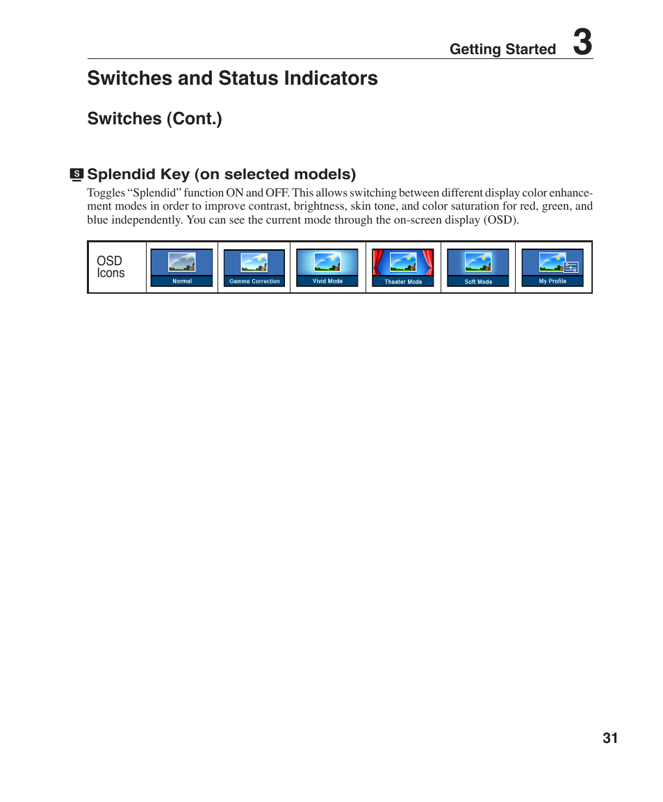 Switches and status indicators | Asus W1J User Manual | Page 31 / 79