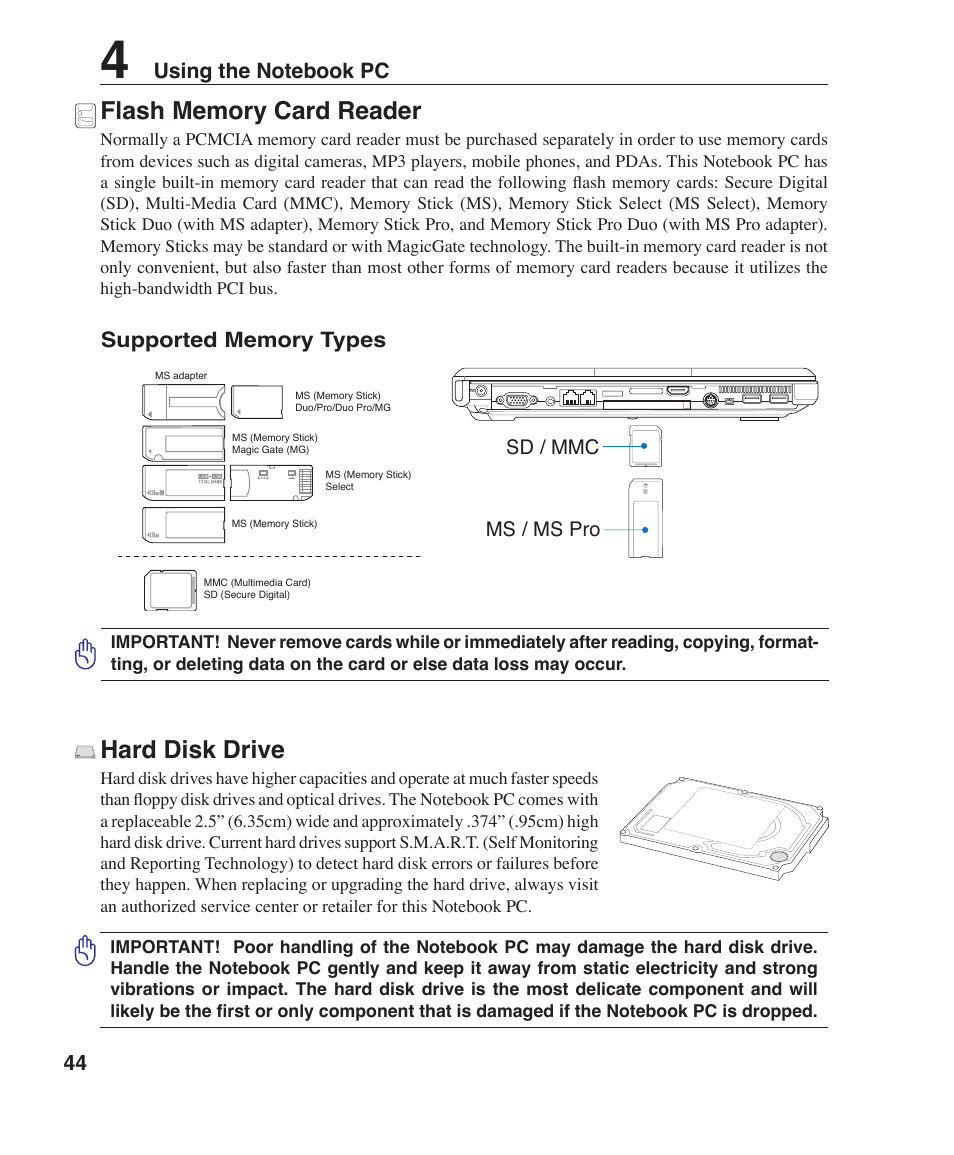 Hard disk drive | Asus W1J User Manual | Page 44 / 79